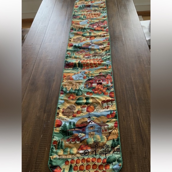 Table Runner Fall Harvest Country Village Thanksgiving Decor 68” x 13” - Picture 5 of 6